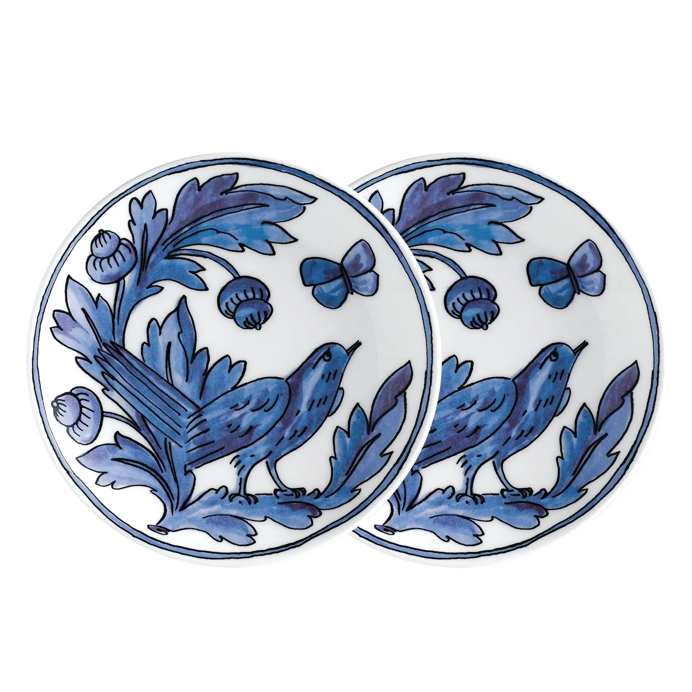 H.blue Bird Set of Two Appetizer Plates - Blue/White, Fine Bone China