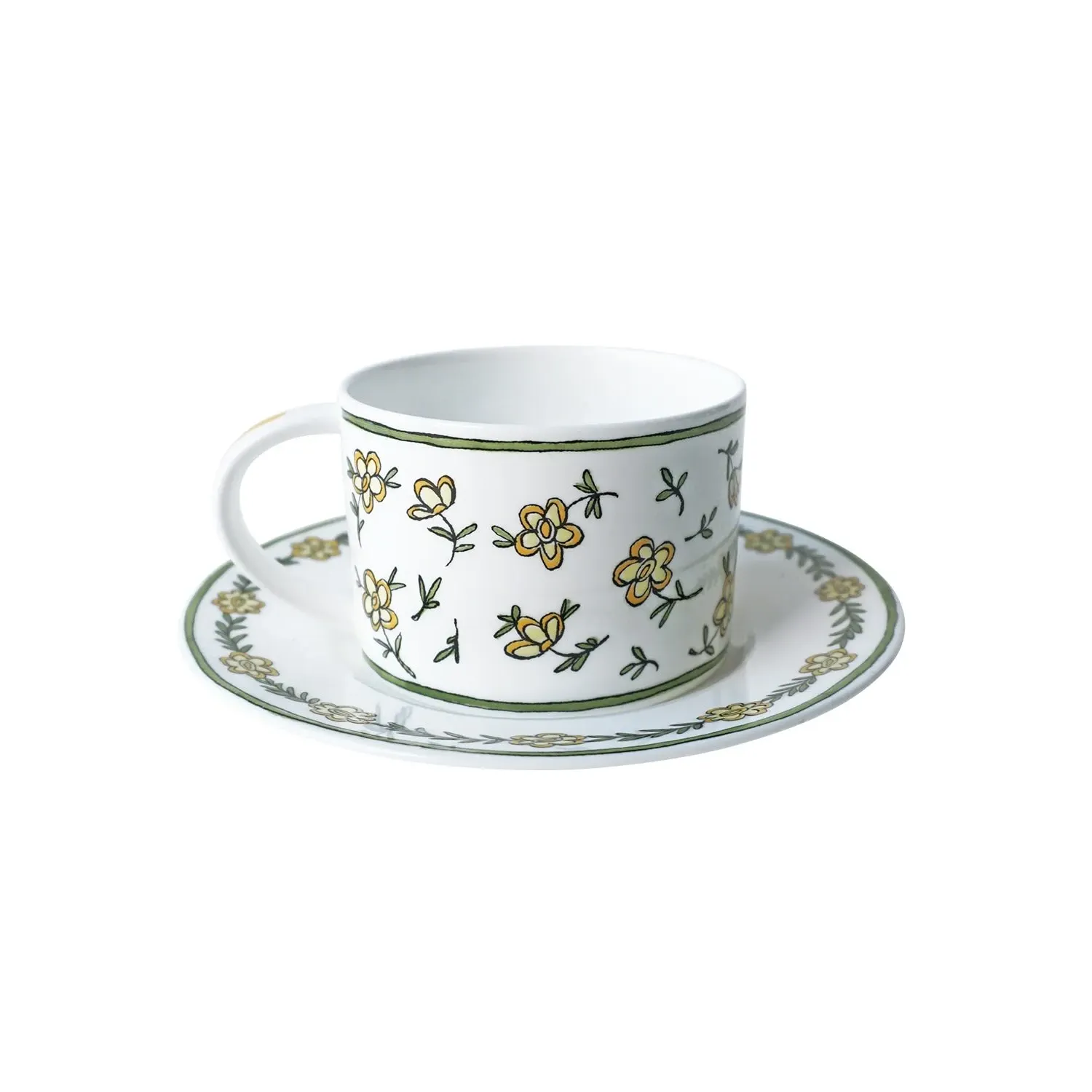 H.daisy Chain Cup & Saucer Set - White, Fine Bone China