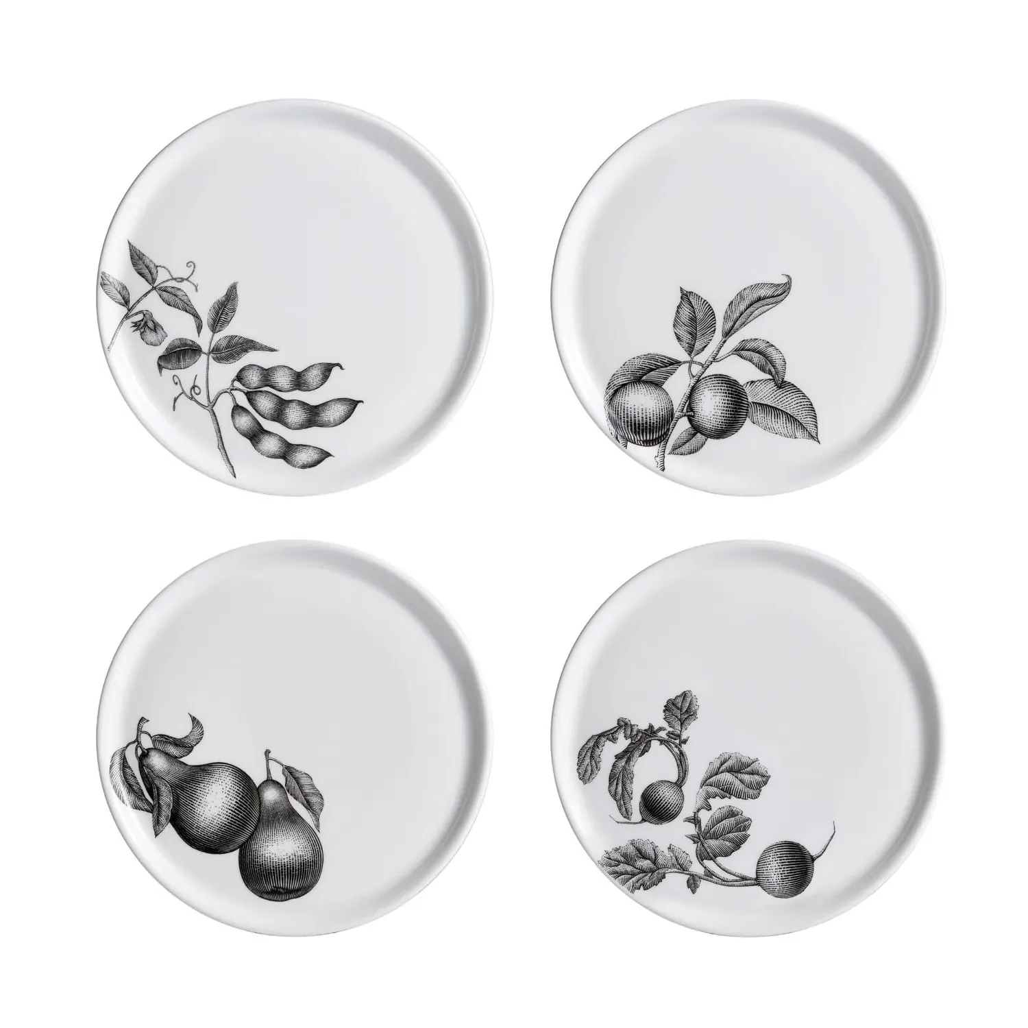 Olive Market Set of 4 Canape Plates - White, Fine Bone China image