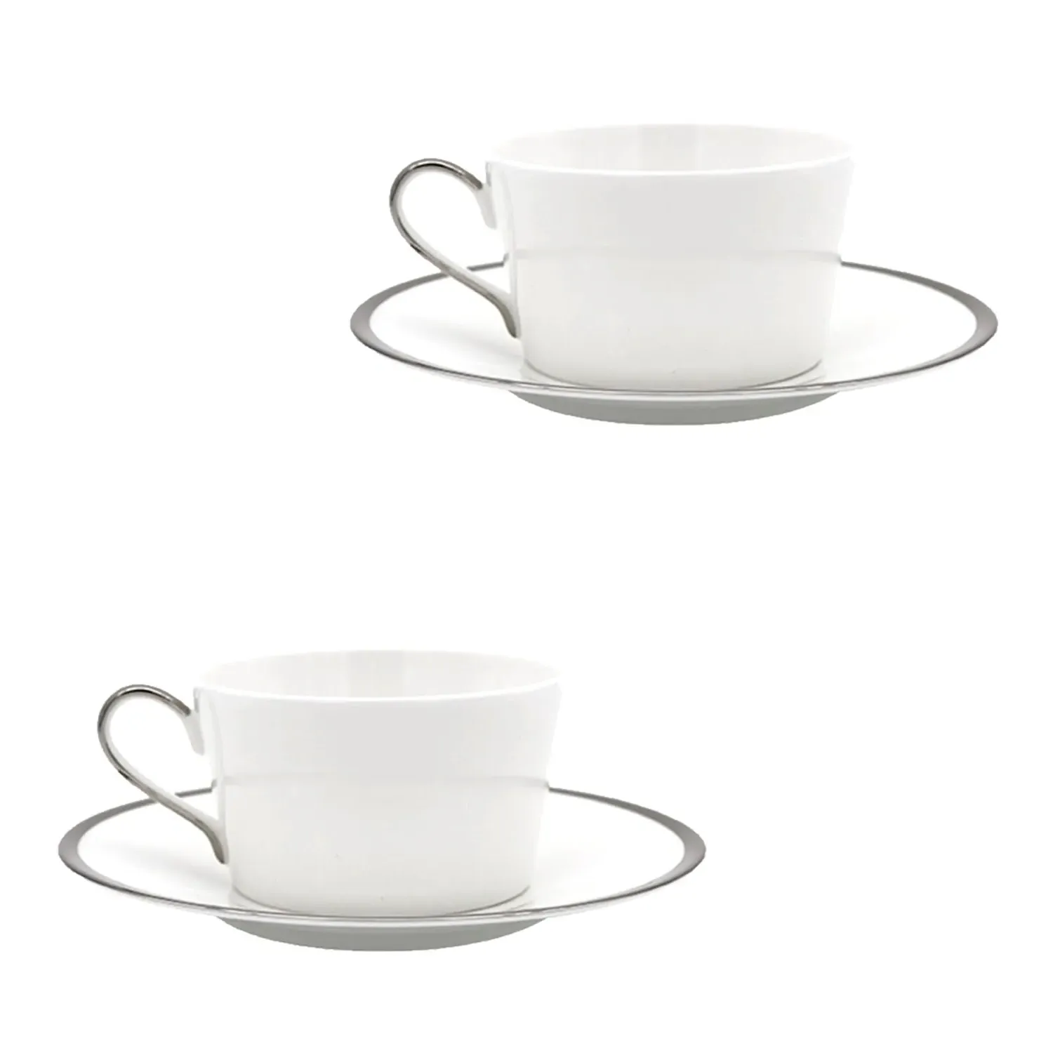 Platinum Edge Set of Two Bay Cups & Saucers - White