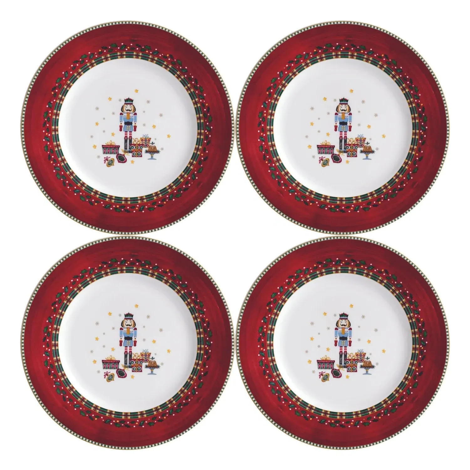 Prouna Nutcracker Salad Plate Set of Four - Gold/White/Red