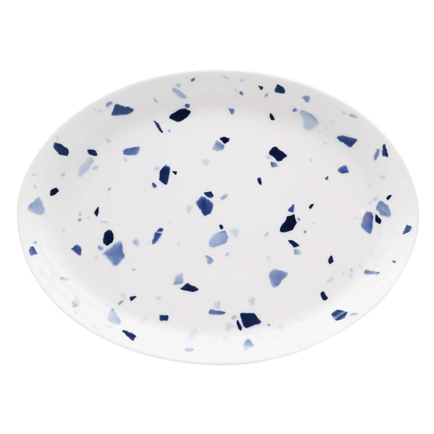 Terrazzo Azzurro 11 In. Oval Platter - Blue/White, Bone China image