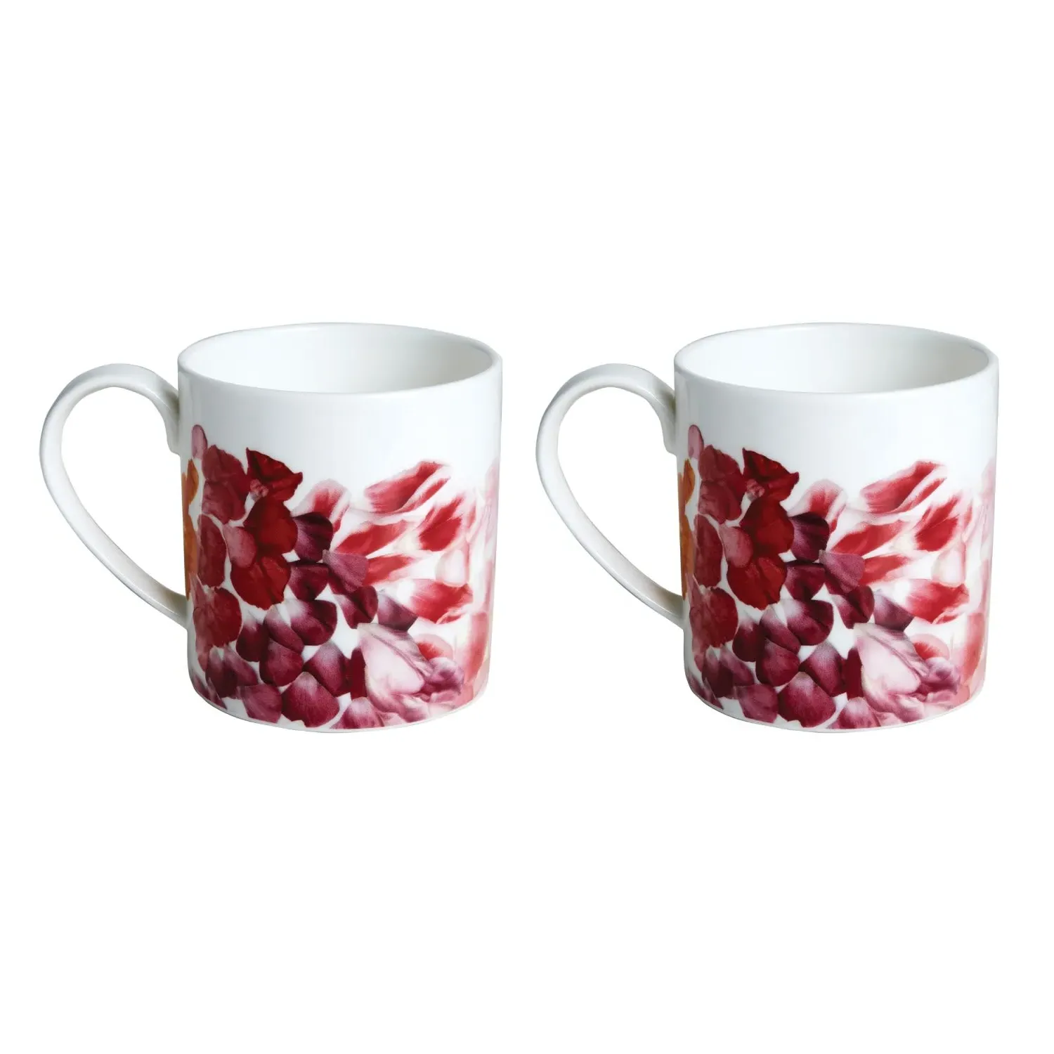 White Petals Set of Two Mugs - White, Fine Bone China