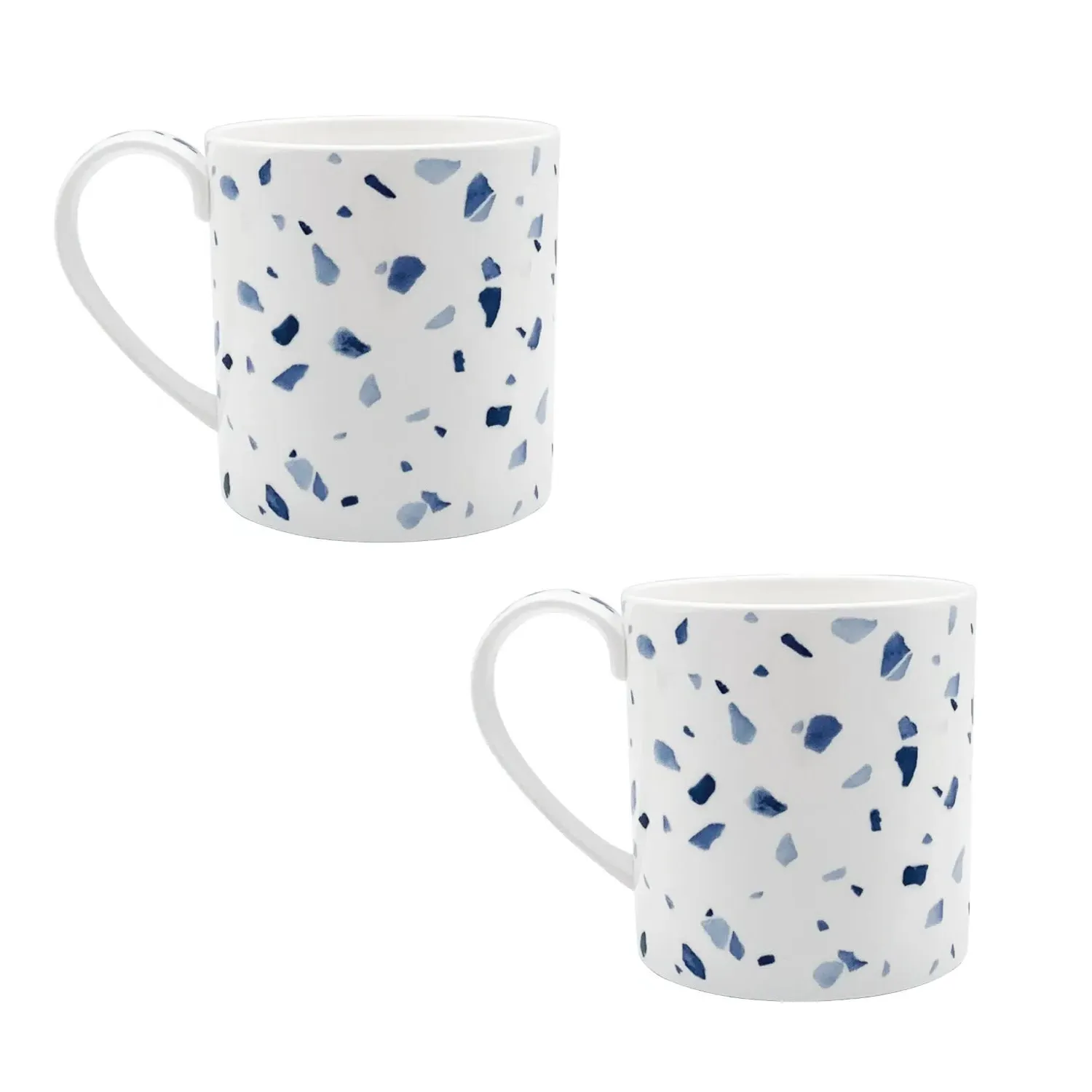 White Terrazzo Azzurro Set of Two Mugs - White, Fine Bone China