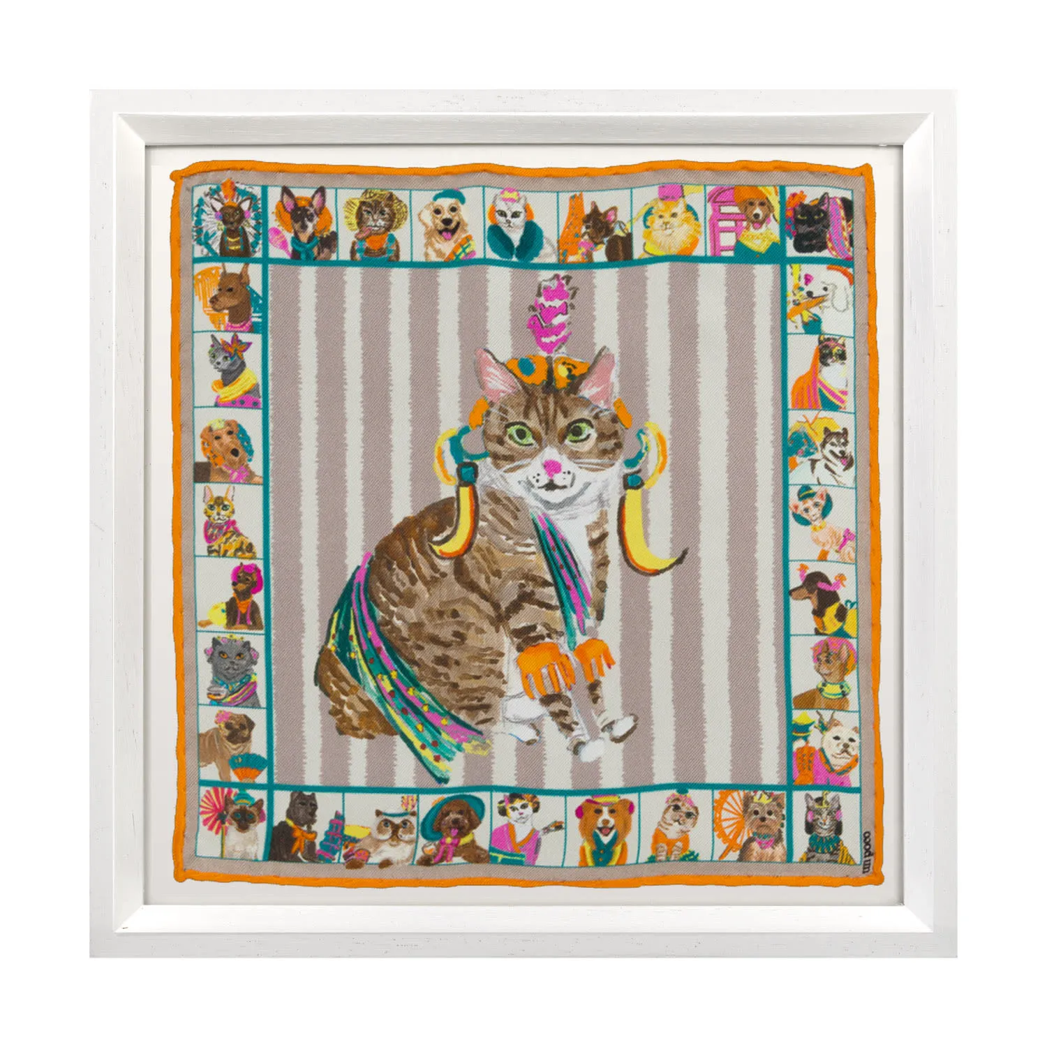 Africa Cat Framed Silk Scarf - Multicolor, Ayous Wood image