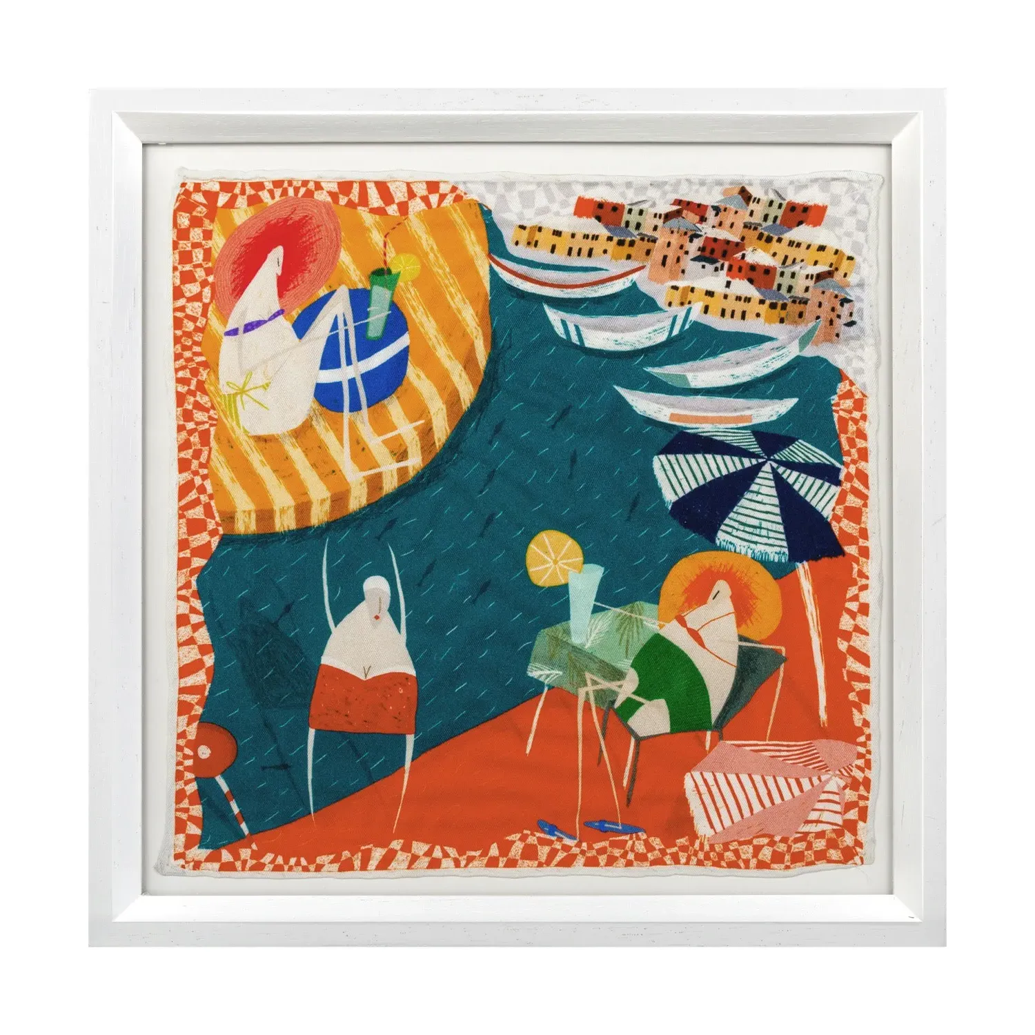 Amalfi Beach Life Silk Art Print - Blue image