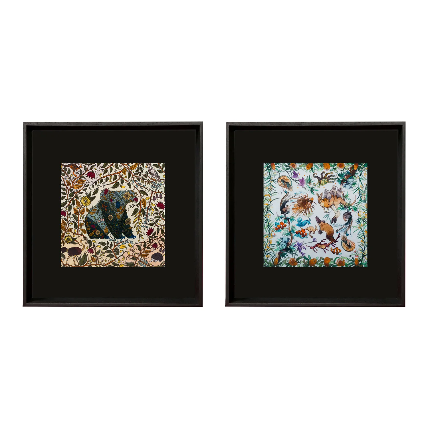 Australian Natura Framed Silk Scarves Set of 2 - Black, Ayous Wood image