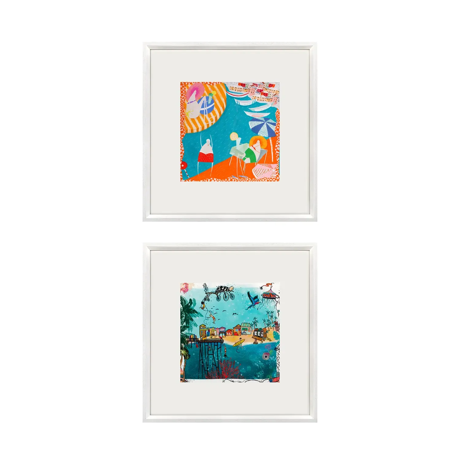 Hawaii And Amalfi Beach Framed Silk Set