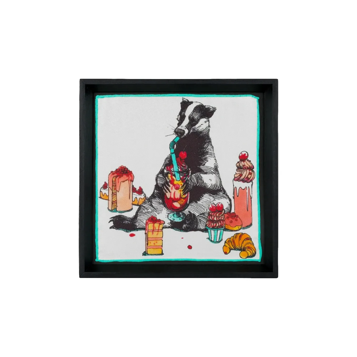 Honey Badger & Desserts Framed Silk Wall Art - Ayous Wood image