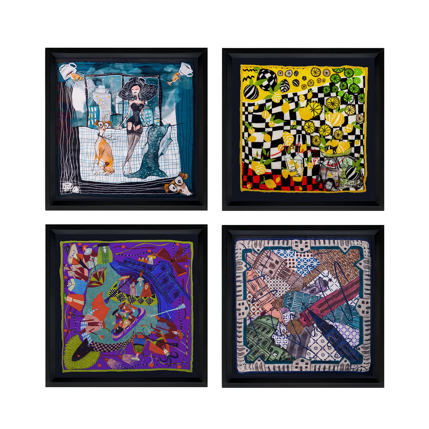 Italy Travel Framed Silk Art Print Set - Multi-Color