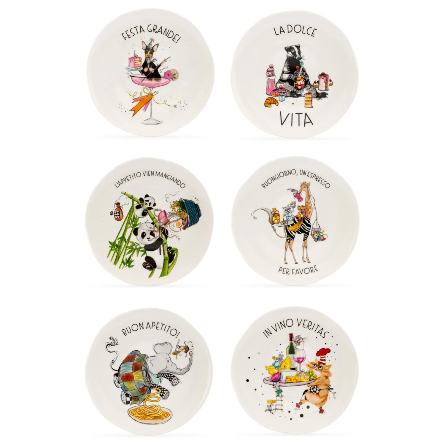 Mamma Mia 6-Piece Porcelain Plate Set - Red/Yellow