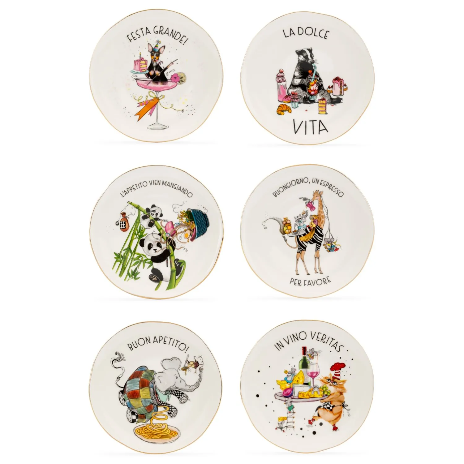 Mamma Mia Gold Polished 6-Piece Plate Set - Yellow, Porcelain