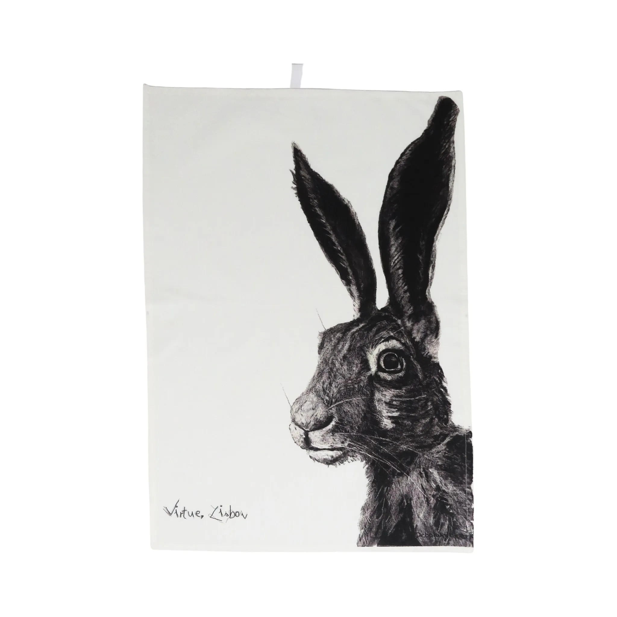 Virtue Hare Tea Towel - Black/White, Cotton image