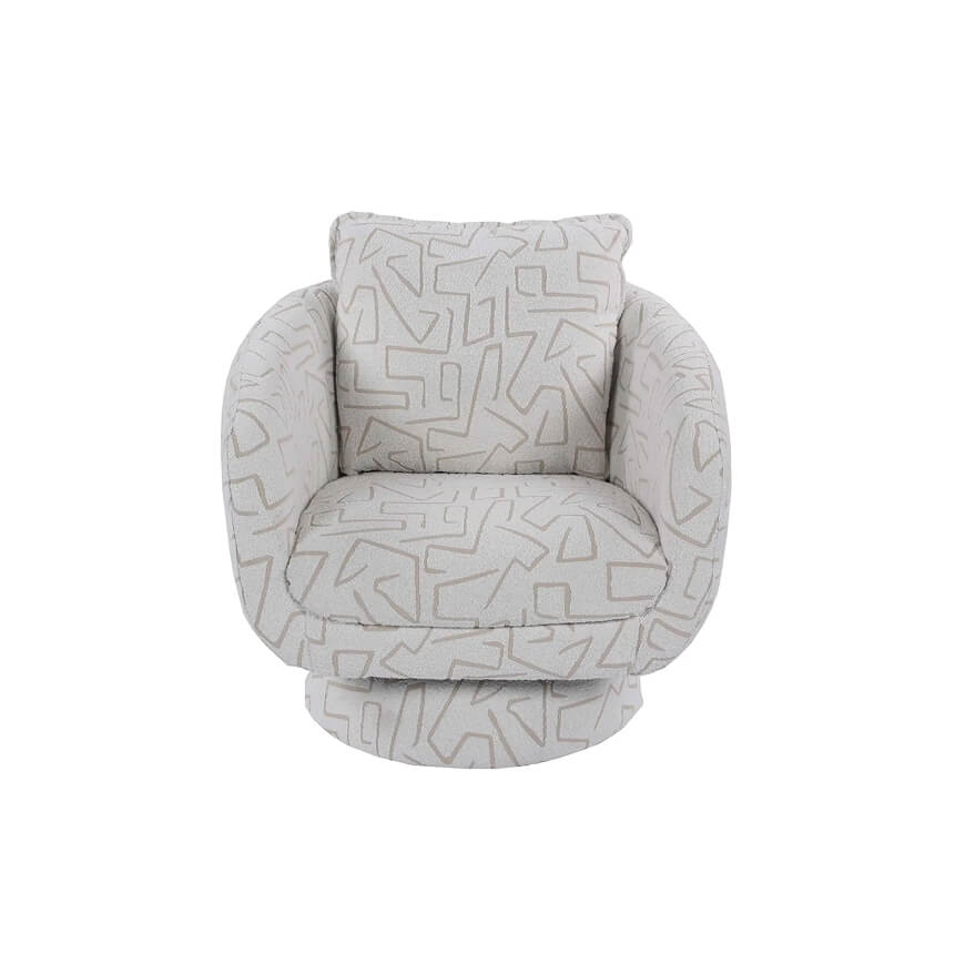 Patterned White Fabric Curved Swivel