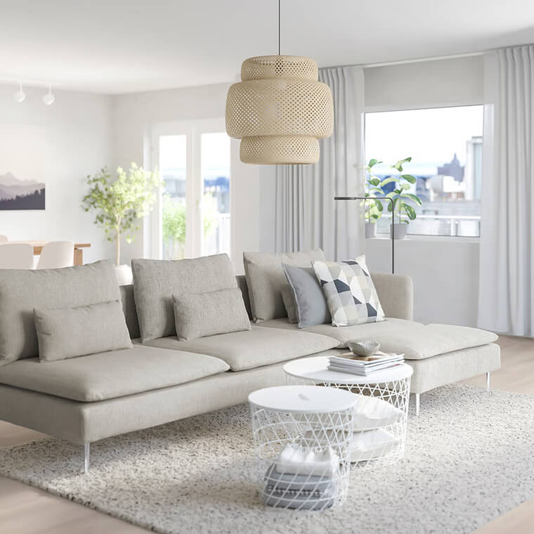 SÖDERHAMN 4-seat sofa with chaise longue in room