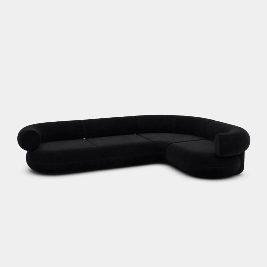 Fat Right Corner Modular Sofa Black Velvet