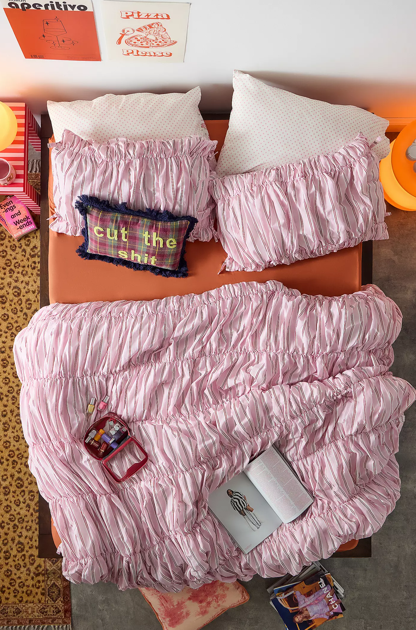 Pink Stripe Cinched Duvet Set
