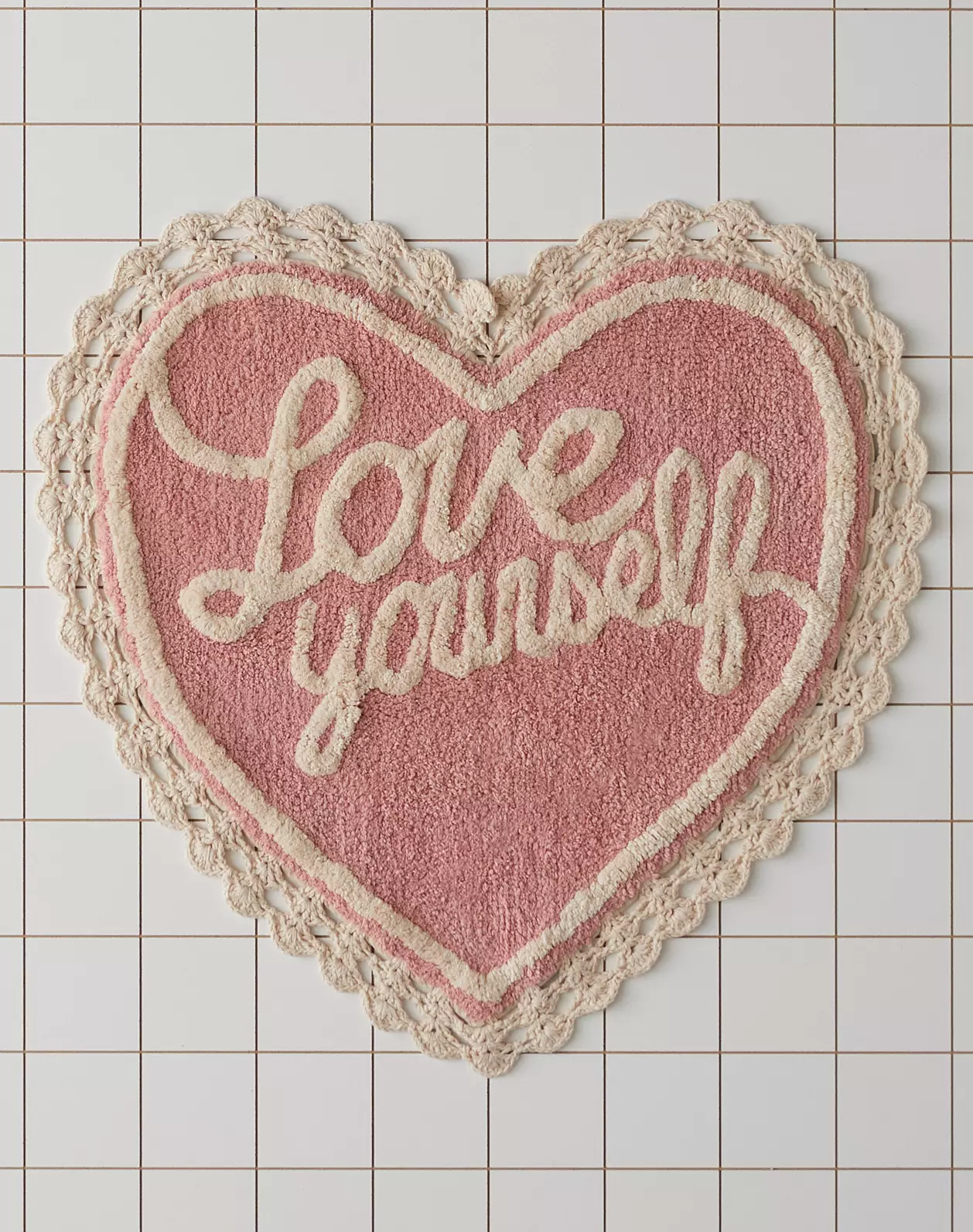 Love Yourself Heart Shape Tufted Bath Mat