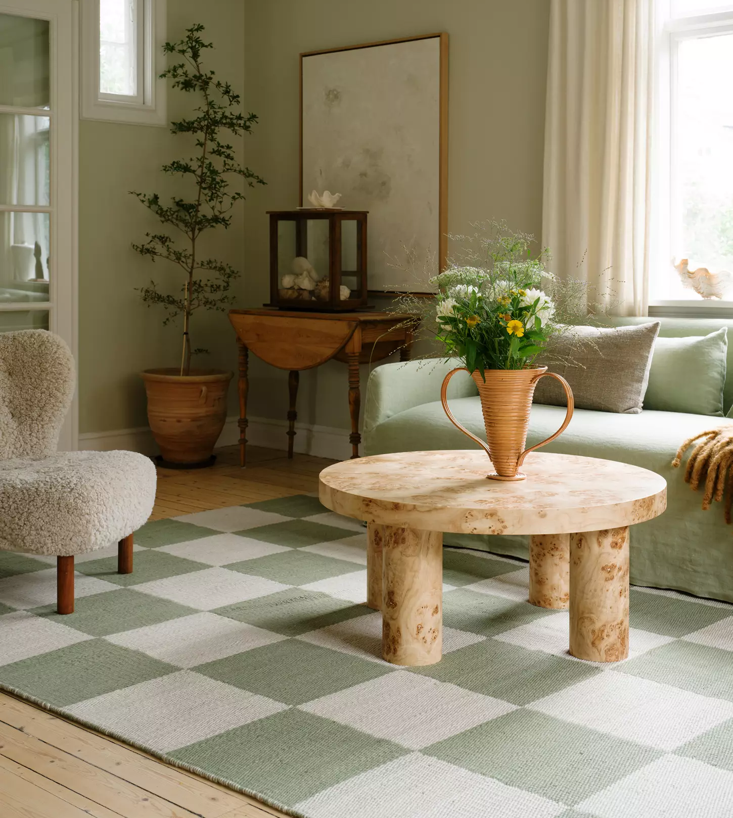 Anthropologie Layered Chess Wool Rug