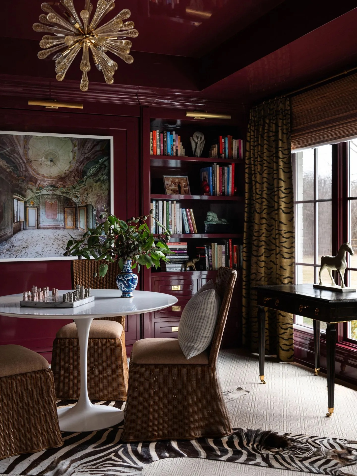 Burgundy dining room area