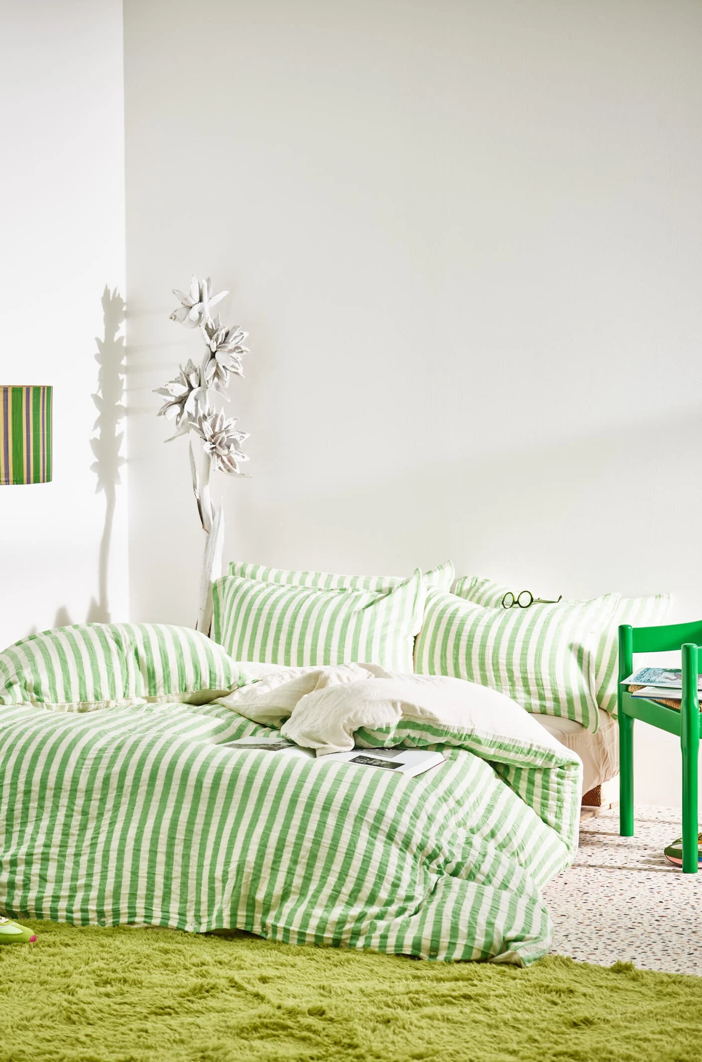 Green Muslin Striped Duvet Cover Set Double