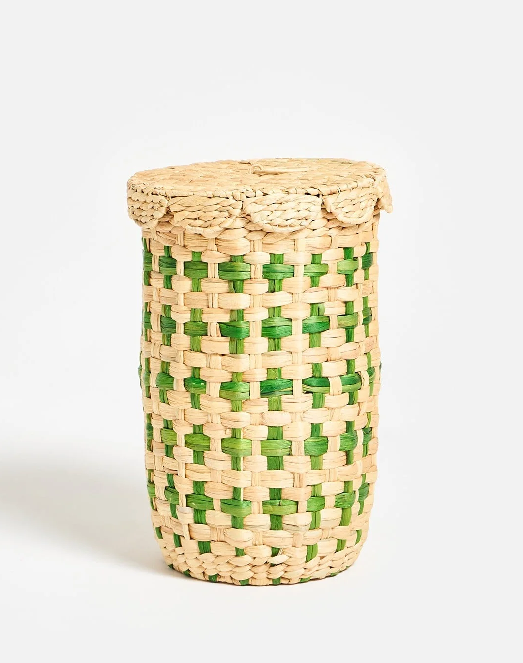 Natural & Green Cross Weave Laundry Basket