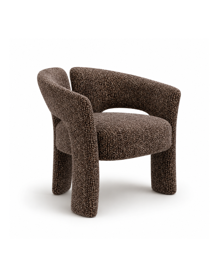 Brown Boucle Modern Curved Accent Chair - Azalea