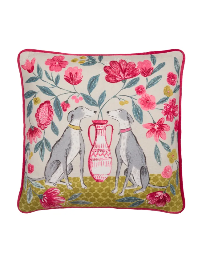Dunelm Floral Dogs Cushion