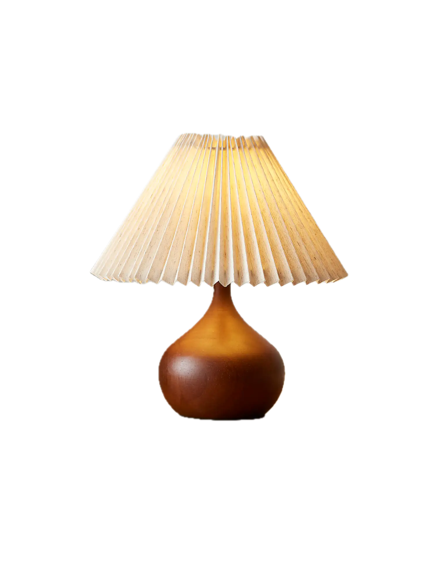 Mid Century Wooden Table Lamp with Pleated Shade