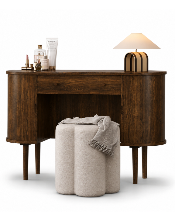 Dark Oak Dressing Table with Drawer and Cupboards - Breuer