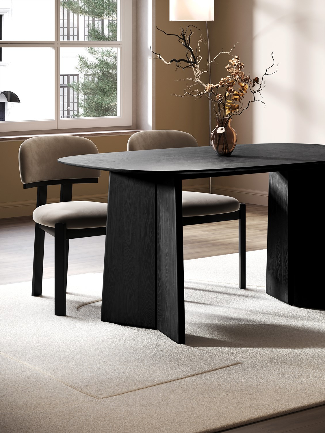 Rectangular Black Wooden Dining Table - Seats 4 - 6 - Rivo