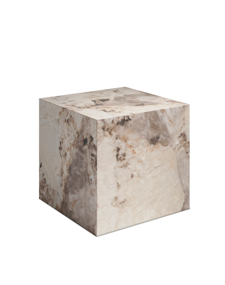 Round Brown Marble and Walnut Side Table - Ivan