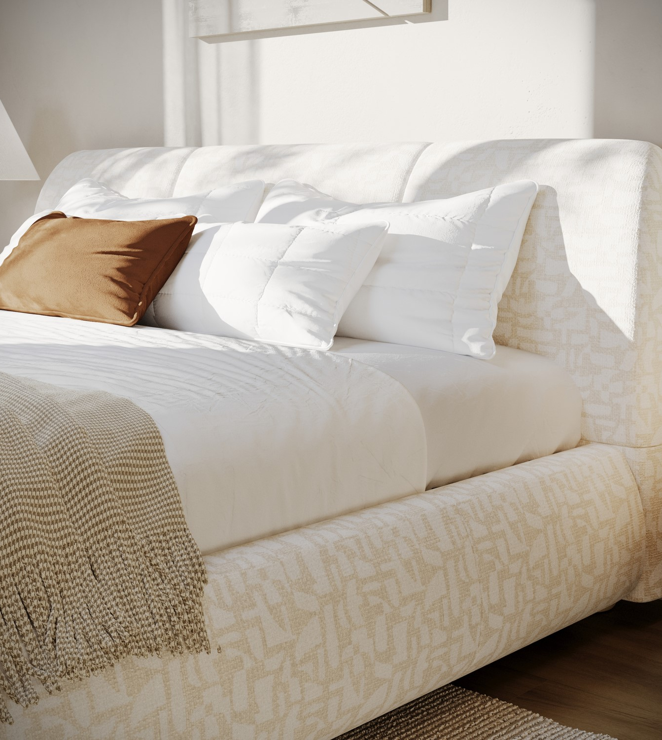Cream Upholstered Super King Ottoman Bed Side-Lift - Ciara