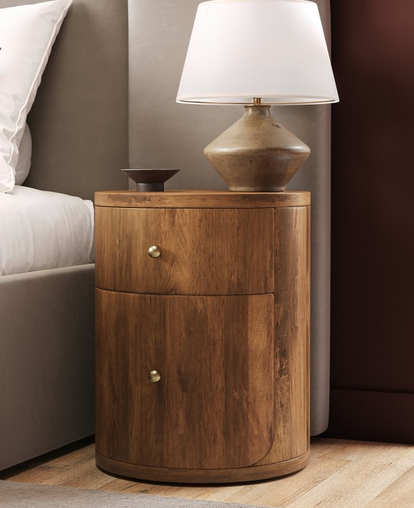 Mango Wood Round 2 Drawer Bedside Table - Chakra
