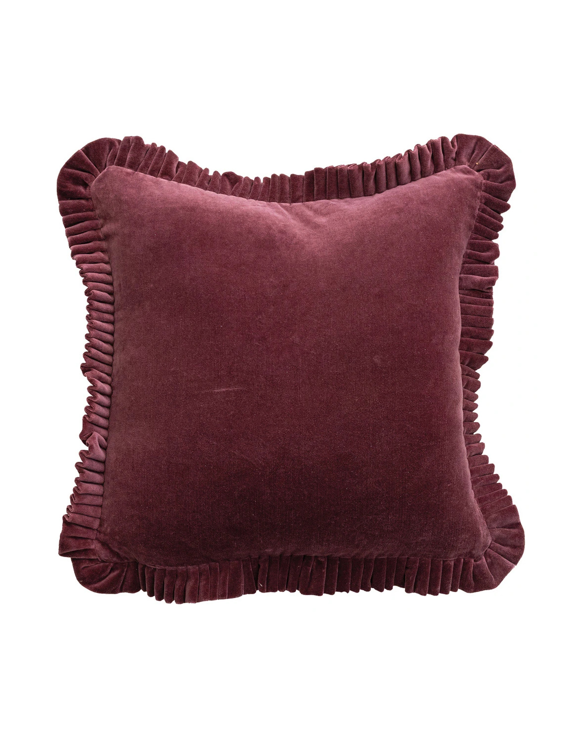 Kathy Kuo Home Camilla Burgundy Velvet Ruffled Throw Pillow