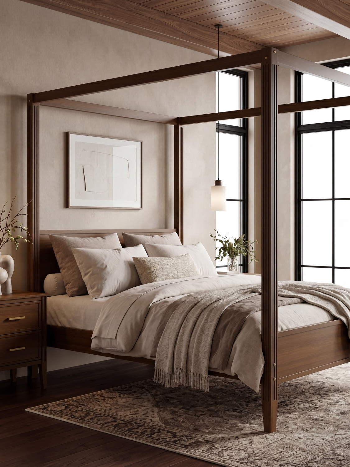 King Size Four Poster Bed Frame in Walnut - Delilah