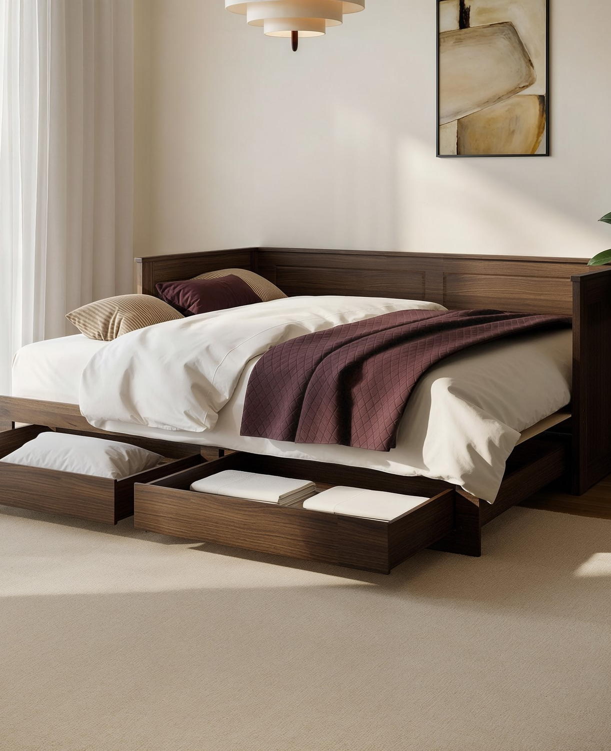Brown Upholstered Double Ottoman Bed with Pillow Headboard - Dune