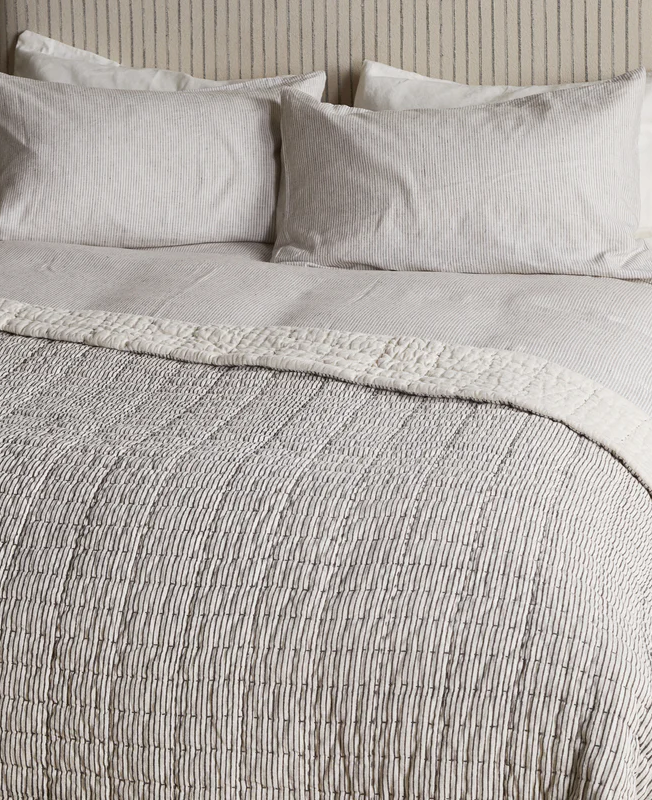 DQ02 DQ0201 Dipti Cotton and Linen Block Print Bed Quilt Charcoal 220x140cm Nkuku 1