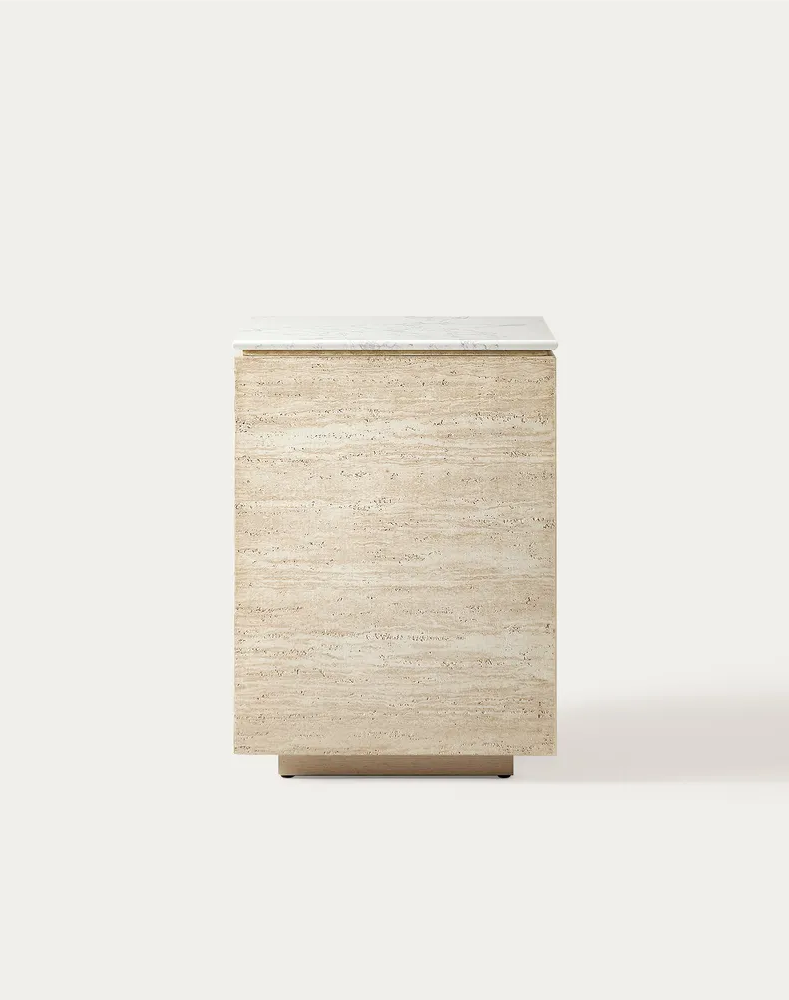 Renata Travertine-Textured Side Table