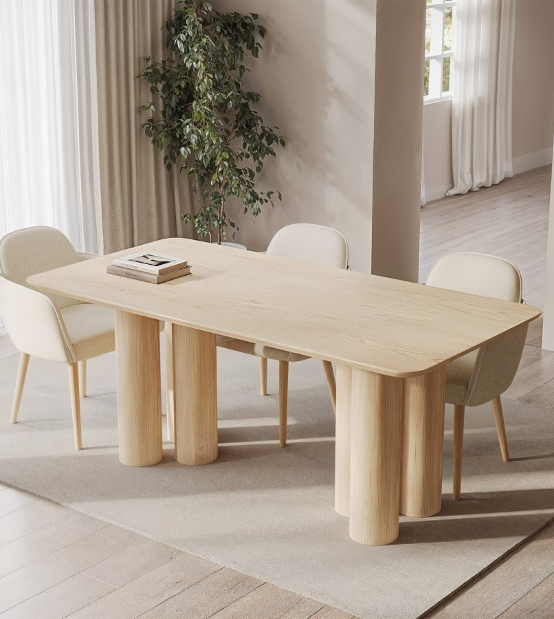 Large Oak Dining Table with Pillar Legs - Seats 4 - 6 - Gianna