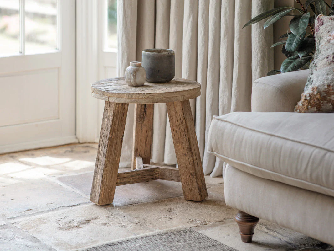 Ibo Reclaimed Wood Round Side Table Natural nkuku