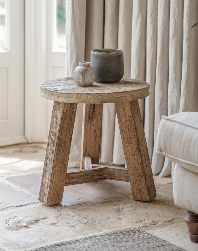Ibo Reclaimed Wood Round Side Table Natural nkuku