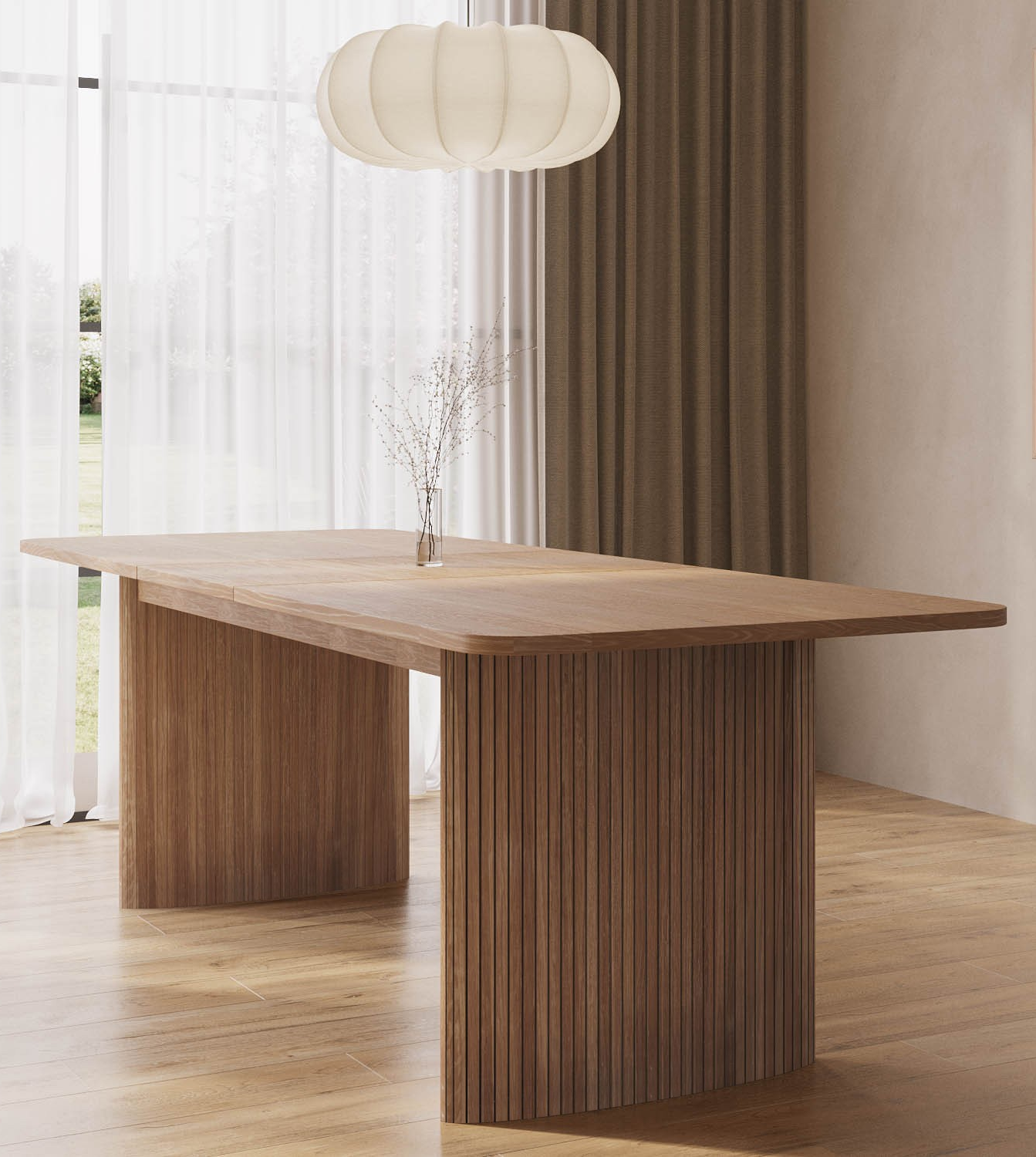 Large Light Oak Extendable Dining Table - Seats 6 - 8 - Jarel