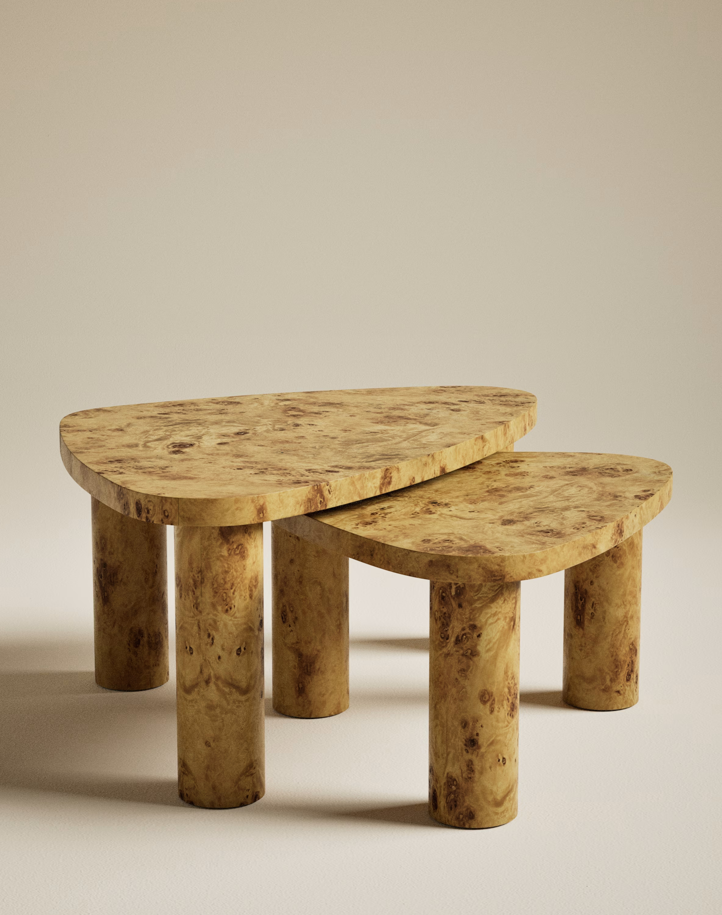 Light Burl Nest of Coffee Tables (1)