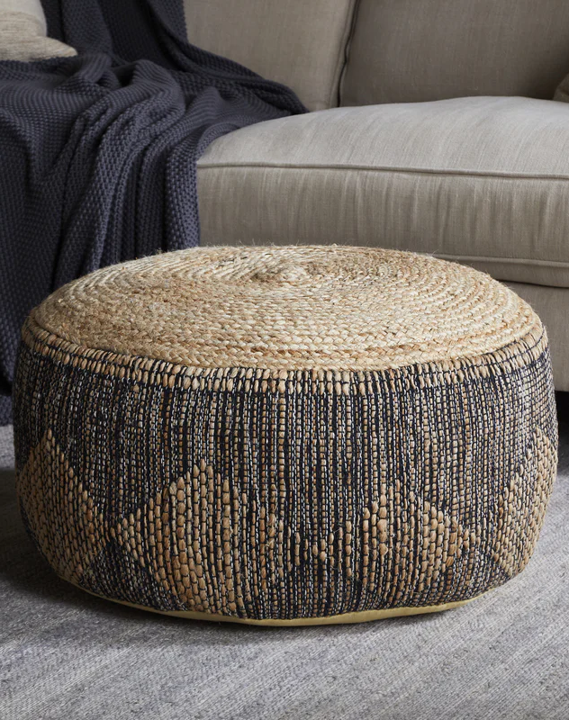 NP58855 NP58872 Kapil Jute Round Pouf Charcoal nkuku 1