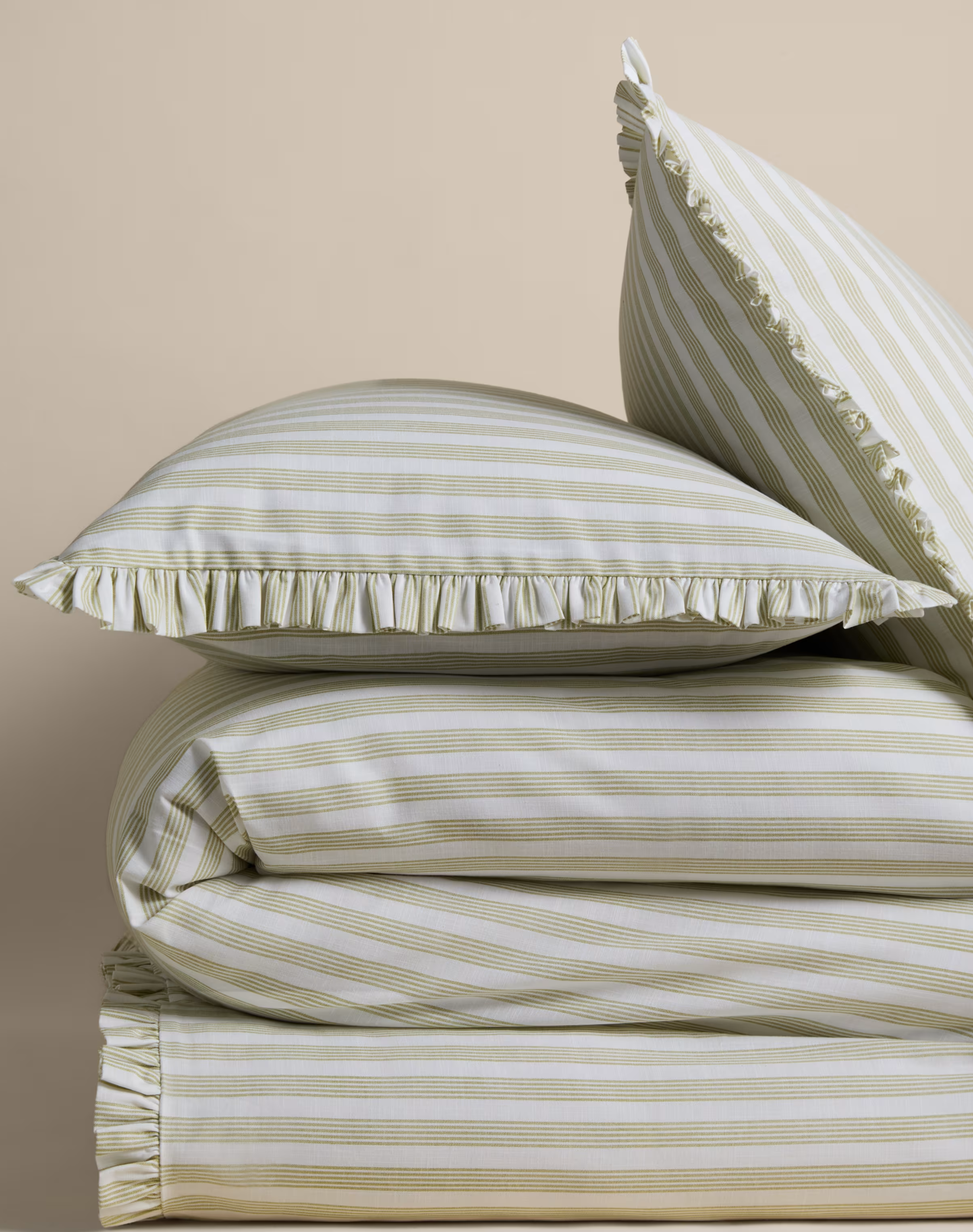 Pure Cotton Narrow Stripe Ruffle Bedding Set