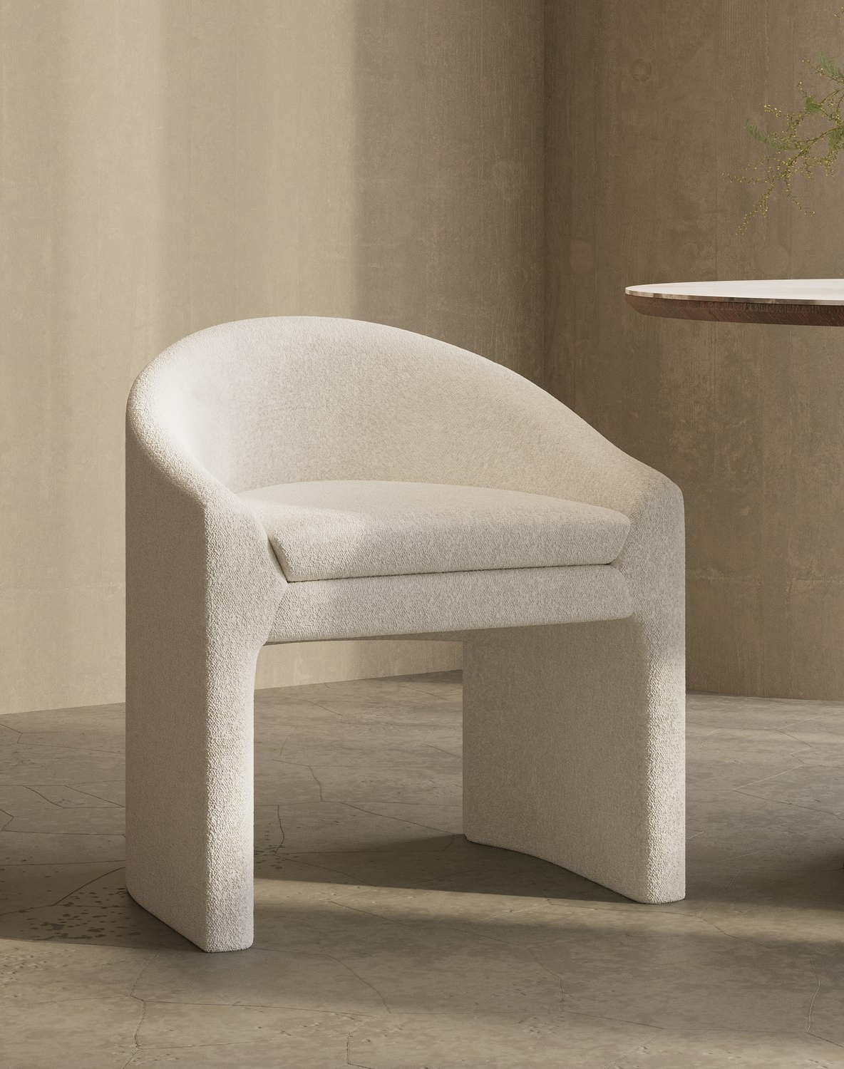 Upholstered White Boucle Curved Tub Dining Chair - Kelsey