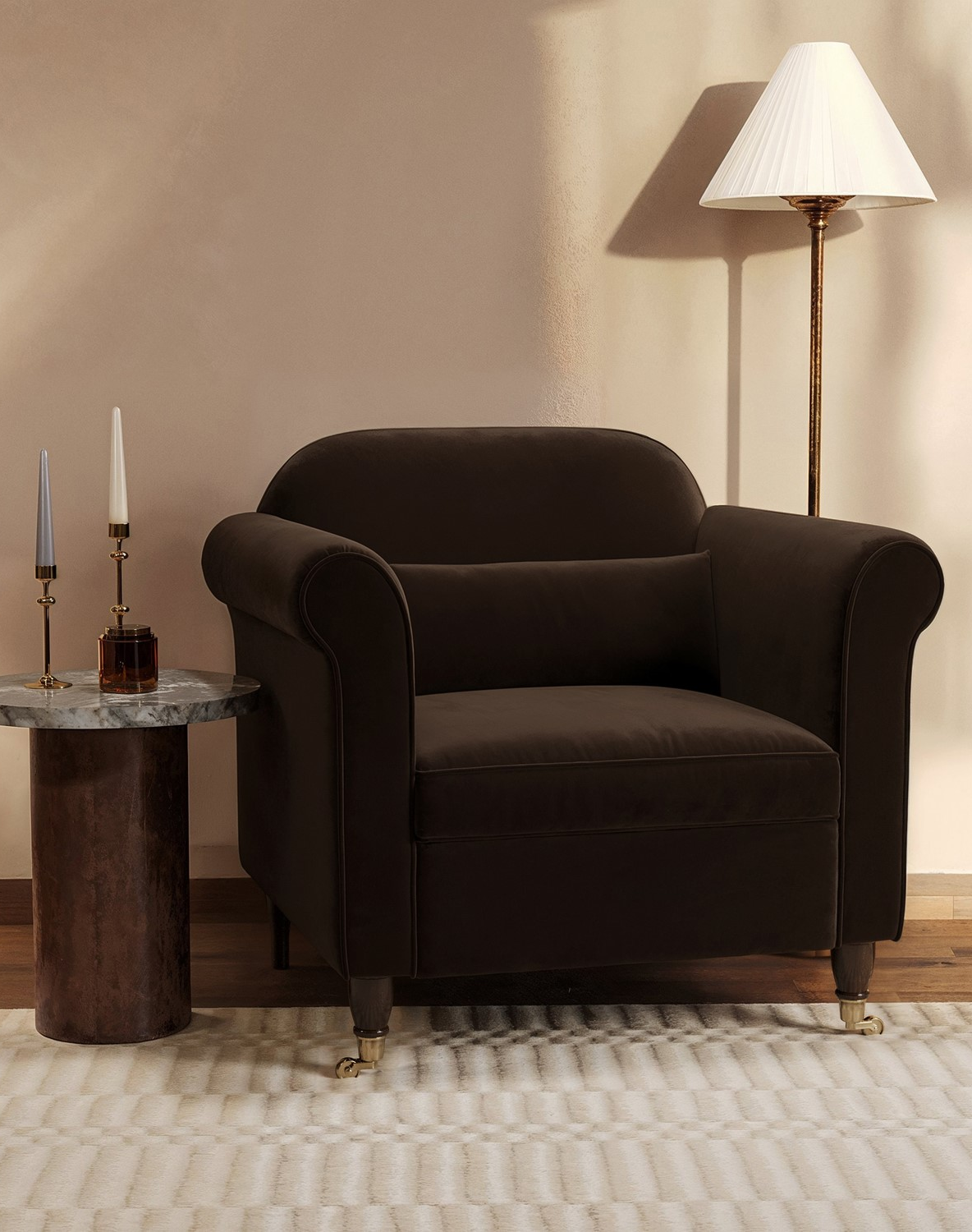 Chocolate Brown Velvet Traditional Armchair - Ramona