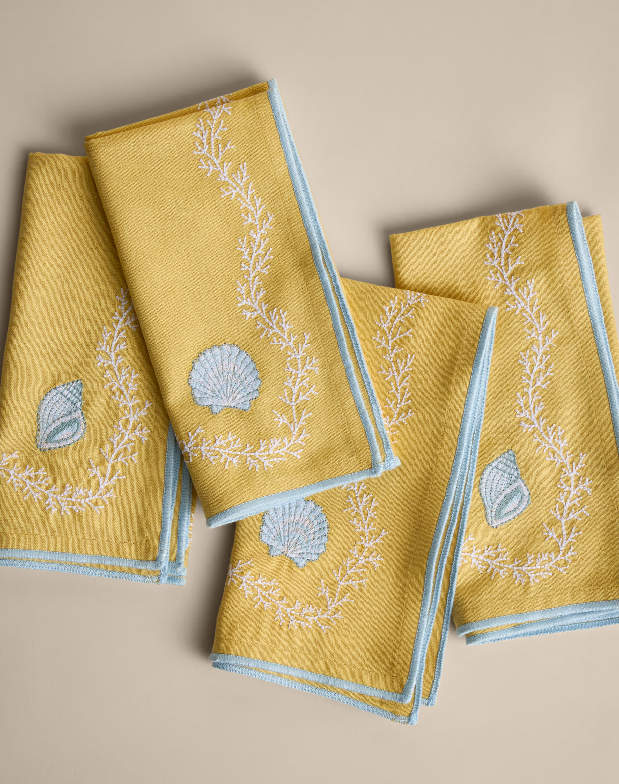 Set of 4 Cotton with Linen Coastal Embroidered Napkins (1)