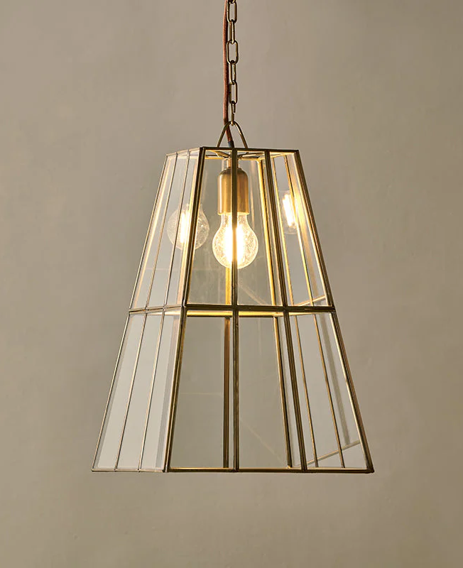 Solan Glass Lantern Pendant Clear Antique Brass nkuku